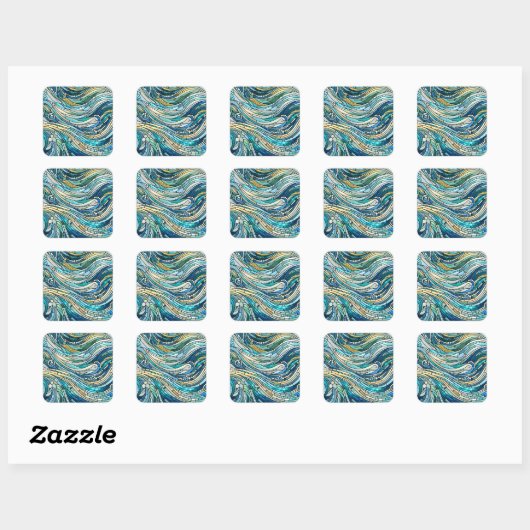 Sea of Waves Teal Mosaic Fine Art スクエアシール (シート)