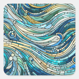 Sea of Waves Teal Mosaic Fine Art スクエアシール