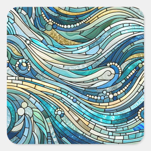 Sea of Waves Teal Mosaic Fine Art スクエアシール (正面)