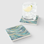 Sea of Waves Teal Mosaic Fine Art ストーンコースター (横)