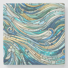 Sea of Waves Teal Mosaic Fine Art ストーンコースター
