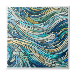 Sea of Waves Teal Mosaic Fine Art タイル