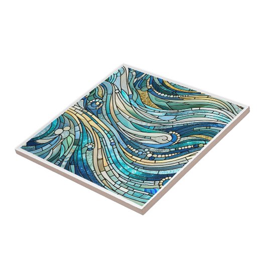 Sea of Waves Teal Mosaic Fine Art タイル (側面)