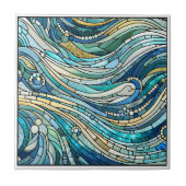 Sea of Waves Teal Mosaic Fine Art タイル (正面)