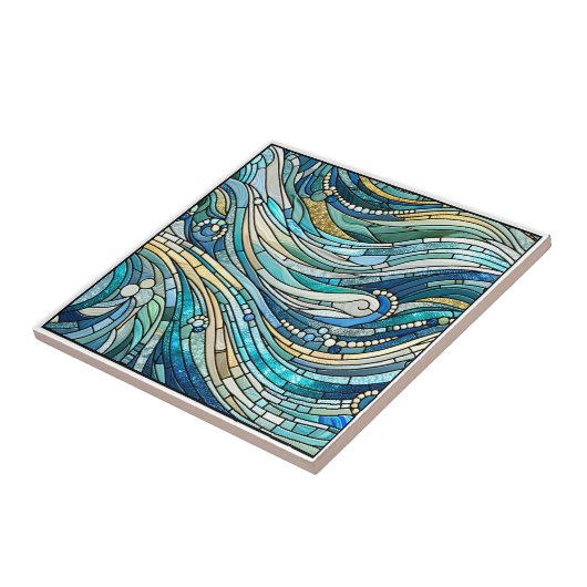 Sea of Waves Teal Mosaic Fine Art タイル (側面)