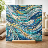 Sea of Waves Teal Mosaic Fine Art タイル