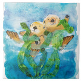 Sea Otter Ceramic Tile/Trivet （6"正方形） タイル (正面)