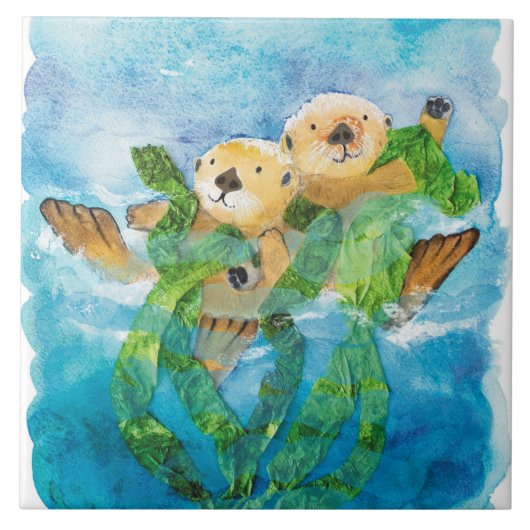 Sea Otter Ceramic Tile/Trivet (6"正方形) タイル (正面)