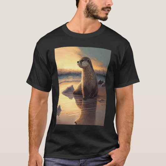 Sea Otter  Retro Sunset Cute Otter  3 Tシャツ (正面)