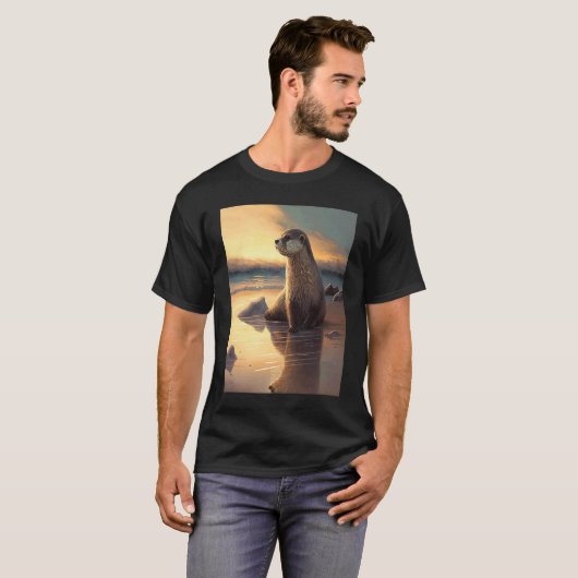 Sea Otter  Retro Sunset Cute Otter  3 Tシャツ (正面フル)