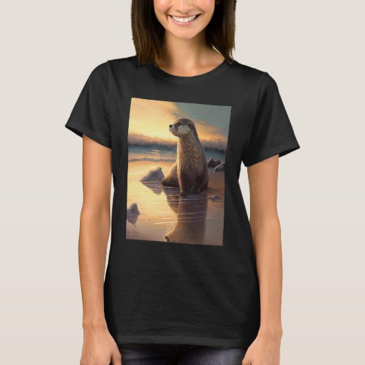 Sea Otter  Retro Sunset Cute Otter  3 Tシャツ (正面)