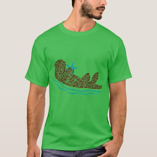 Sea Otter Silhouette Art made from Ocean Creatures Tシャツ (正面)