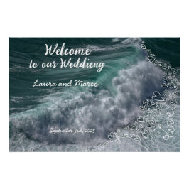Sea photography and doodle drawing of a wedding ポスター