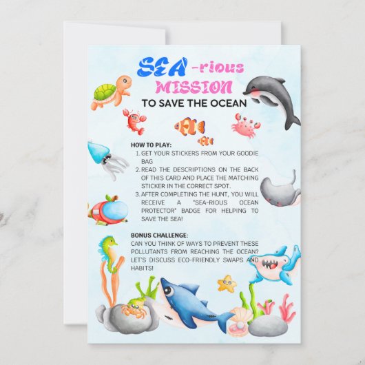 Sea-riouslyFun Ocean Protector Scavenger Hunt Card 招待状 (正面)