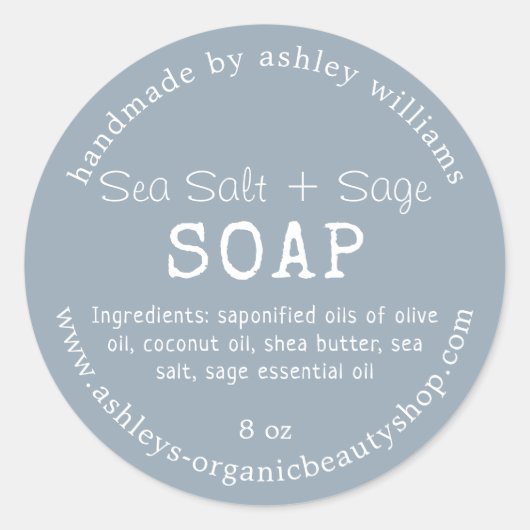 Sea Salt + Sage Soap | Handmade Skincare Packaging ラウンドシール (正面)