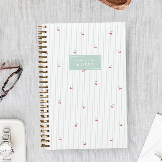 Sea | Scattered Cherry Pinstripe Personalized ノートブック