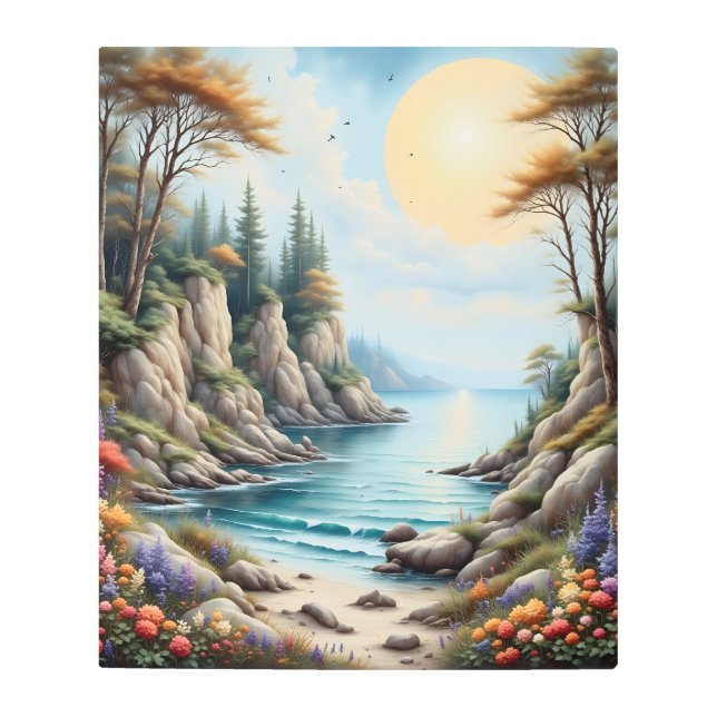 Sea Scenic with Cliffs and Boulders メタルプリント (正面)