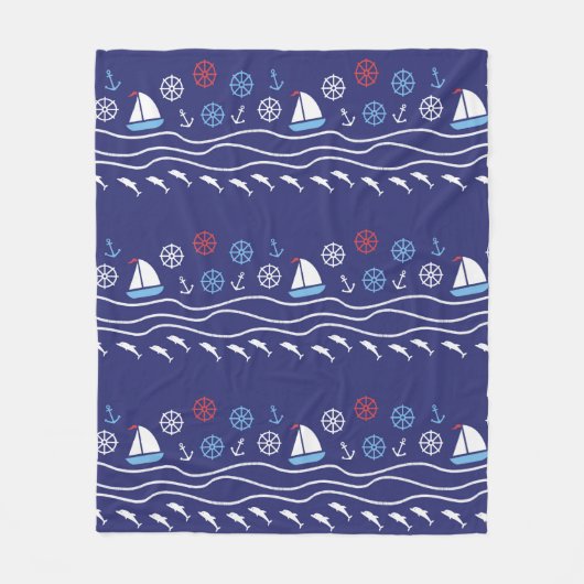 Sea seamless pattern. Vintage illustration. フリースブランケット (正面)