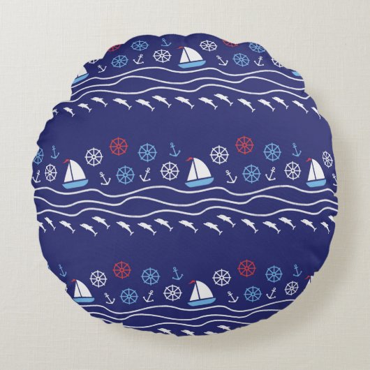 Sea seamless pattern. Vintage illustration. ラウンドクッション (正面)