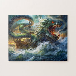 Sea Serpent Attacking Ship in Storm Fantasy Painti ジグソーパズル