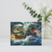 Sea Serpent Attacking Ship in Storm Fantasy Painti ポストカード (スタンド正面)