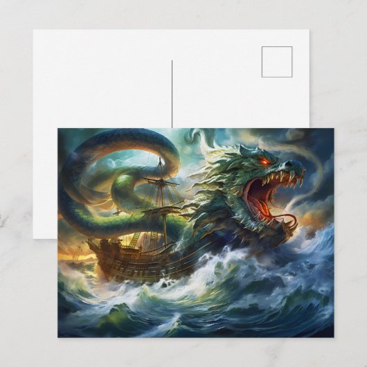 Sea Serpent Attacking Ship in Storm Fantasy Painti ポストカード (正面/裏面)