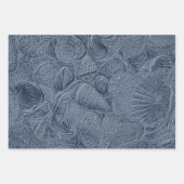 Sea Shell Coastal Beach Dusty Blue Decoupage ラッピングペーパーシート (正面)