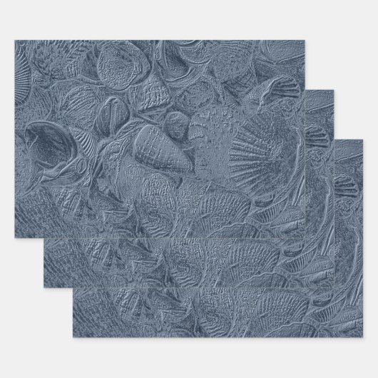 Sea Shell Coastal Beach Dusty Blue Decoupage ラッピングペーパーシート (セット)