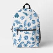 Sea Shell Nautical Watercolor Blue and White プリントバックパック (正面)