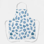 Sea Shell Watercolor Nautical Coastal Blue エプロン (正面)