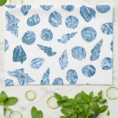Sea Shell Watercolor Nautical Coastal Blue キッチンタオル (折り畳み)