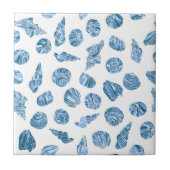 Sea Shell Watercolor Nautical Coastal Blue タイル (正面)