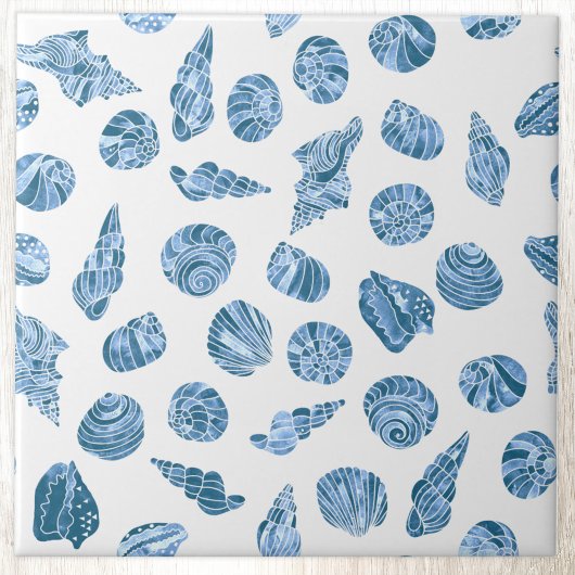 Sea Shell Watercolor Nautical Coastal Blue タイル