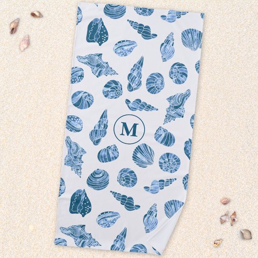 Sea Shell Watercolor Nautical Monogram Initial ビーチタオル