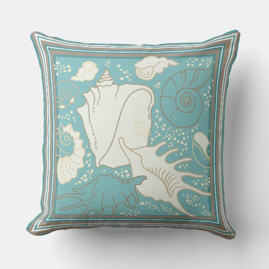 Sea Shells Blue Sand Shades Background クッション (正面)