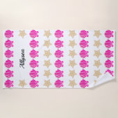 Sea Shells & Starfish、ブラックスクリプト名 ビーチタオル (正面)