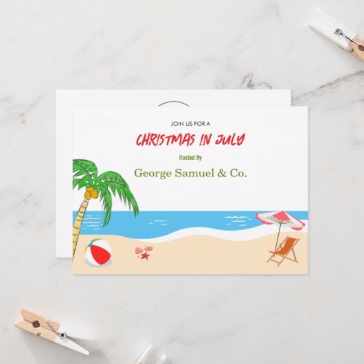 Sea Side Christmas in July Custom Name Log & Text 招待状 (正面/裏面インサイチュ)