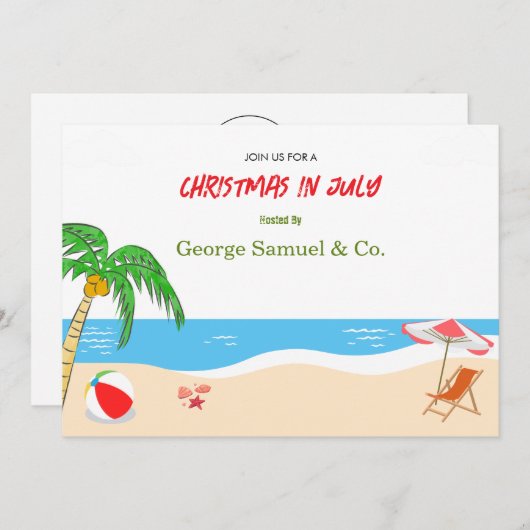 Sea Side Christmas in July Custom Name Log & Text 招待状 (正面/裏面)