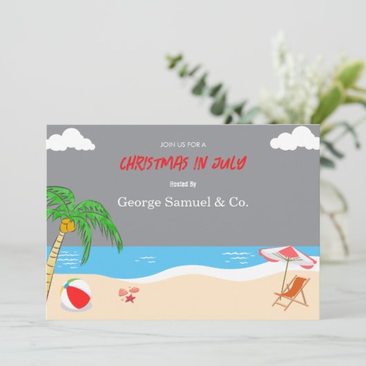 Sea Side Christmas in July Custom Name Log & Text 招待状 (スタンド正面)