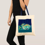 Sea, sky, dragon pixel art トートバッグ (正面(商品))