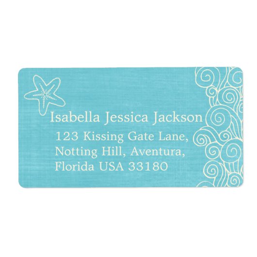 Sea star & swirls blueのリプライ結婚スラベル ラベル (正面)