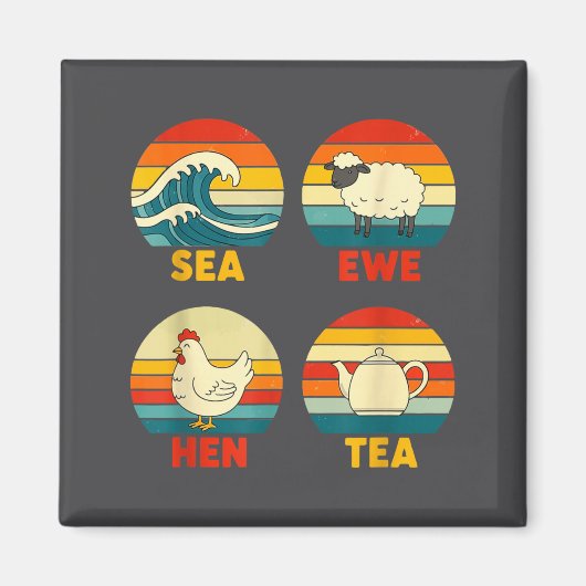 Sea Sunset Hen Quote Tea Ewe マグネット (正面)