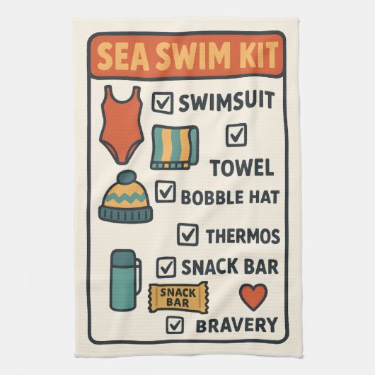 Sea Swim Kit – Funny Checklist Design for Wild Swi キッチンタオル (縦)