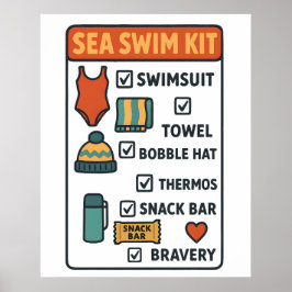 Sea Swim Kit – Funny Checklist Design for Wild Swi ポスター