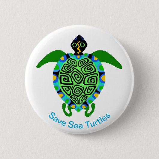 SEA TURTLE救 – 絶滅危惧動物グラフィック – 缶バッジ (正面)
