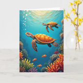 Sea Turtle 母の日アートカード カード (黄色い花)