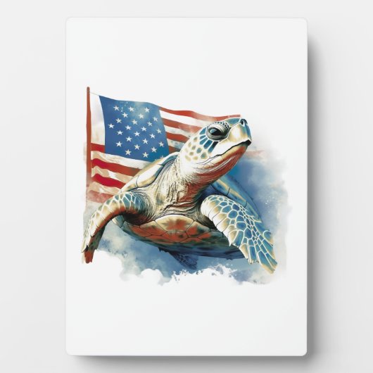 Sea Turtle American Flag フォトプラーク (正面)