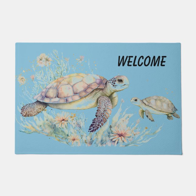 Sea Turtle and baby  ドアマット (正面)