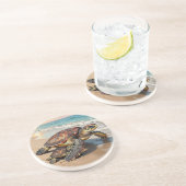 Sea Turtle and Baby Illustration  コースター (側面)