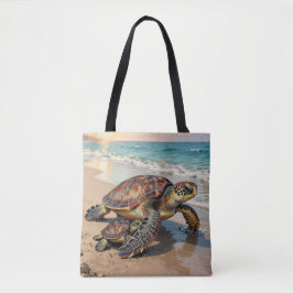 Sea Turtle and Baby Illustration  トートバッグ